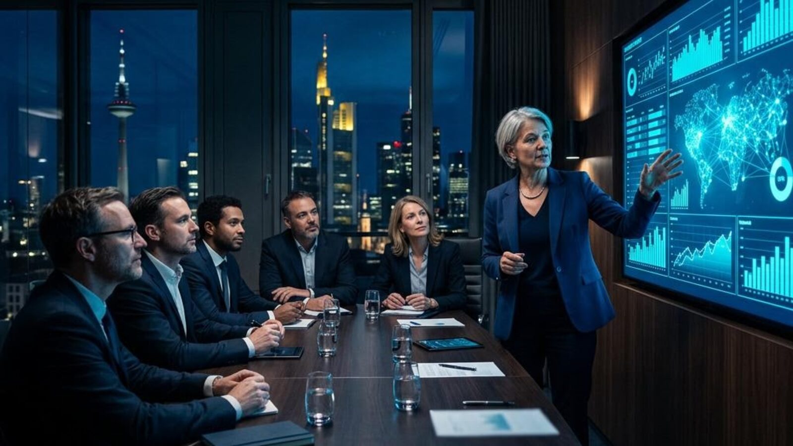 KI-Beratung für Unternehmen: Entscheider entwickeln eine KI-Strategie am Konferenztisch
